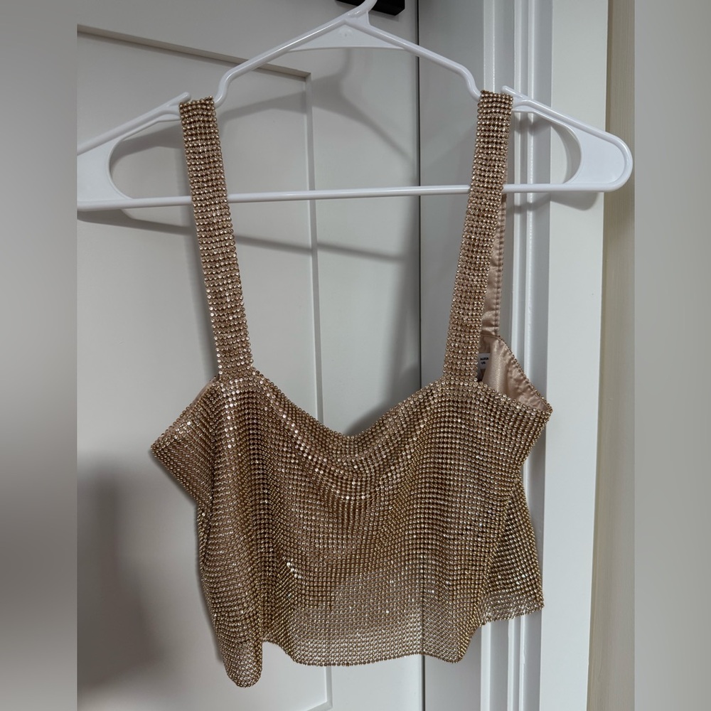 Gold Sequin Sleeveless Crop Tank Top